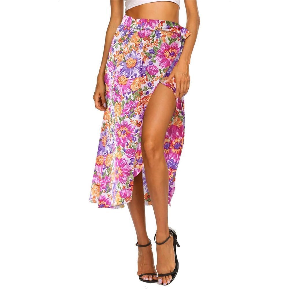 NEW Newchoice Women's Boho Leopard Skirt High Low Split Summer Beach Midi Wrap S